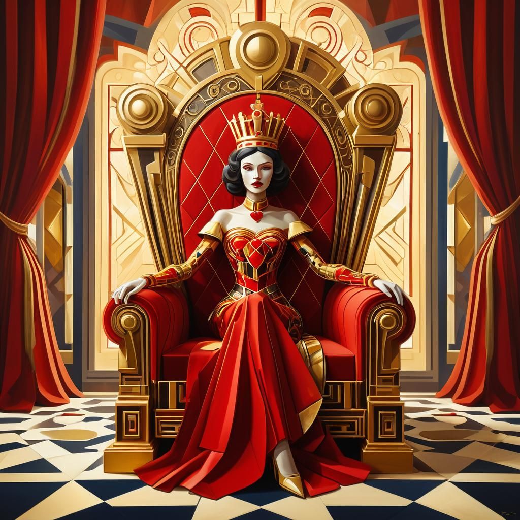 Queen of Hearts in Abstract Cubism Style