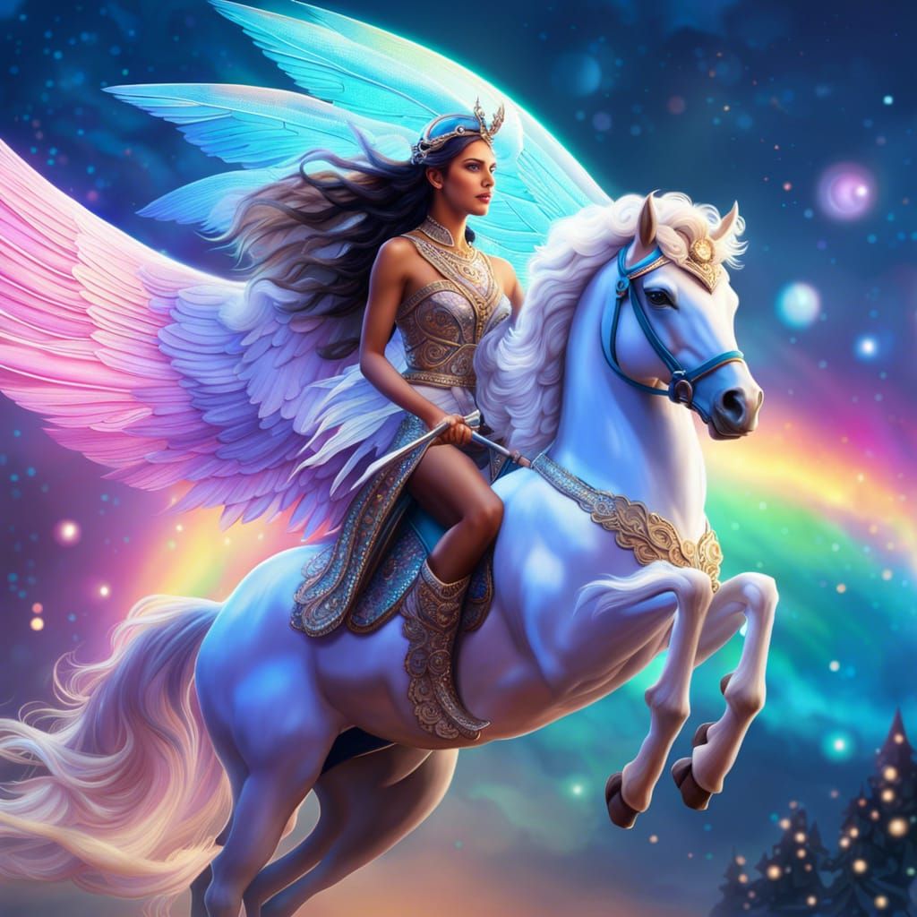Beautiful goddess riding a Pegasus