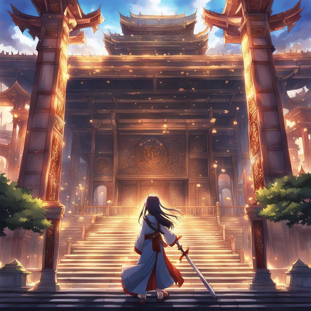 Victorious Anime Figure in Temple Setting