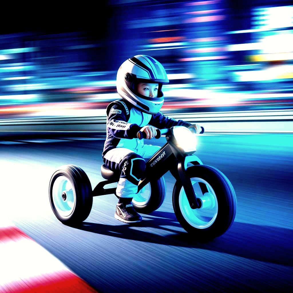 Hyperrealistic Toddler Races Big Wheel Tricycle