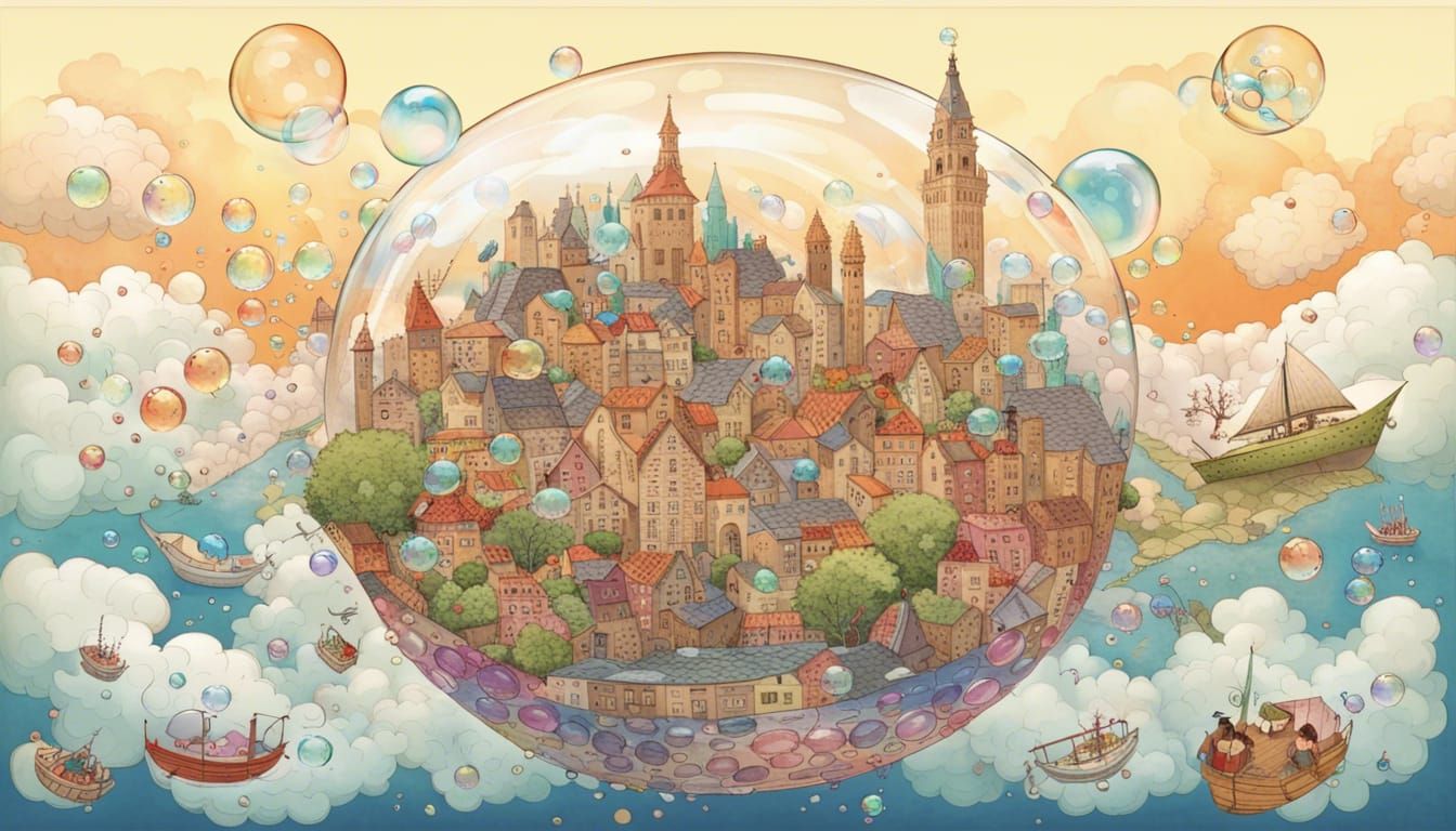 Bubble World with Quilted Dragons and Floating City