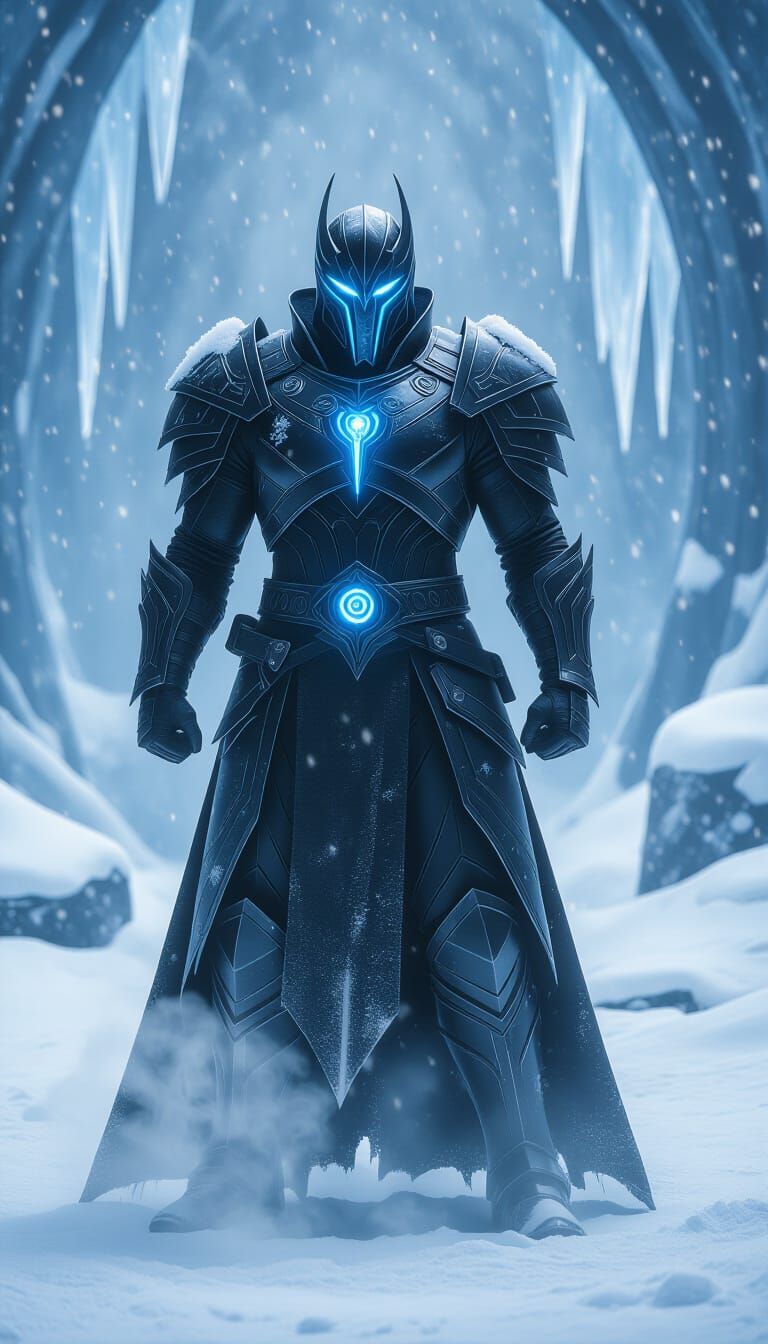 Hyperrealistic Ice Warrior in Frozen Arena as Digital Art