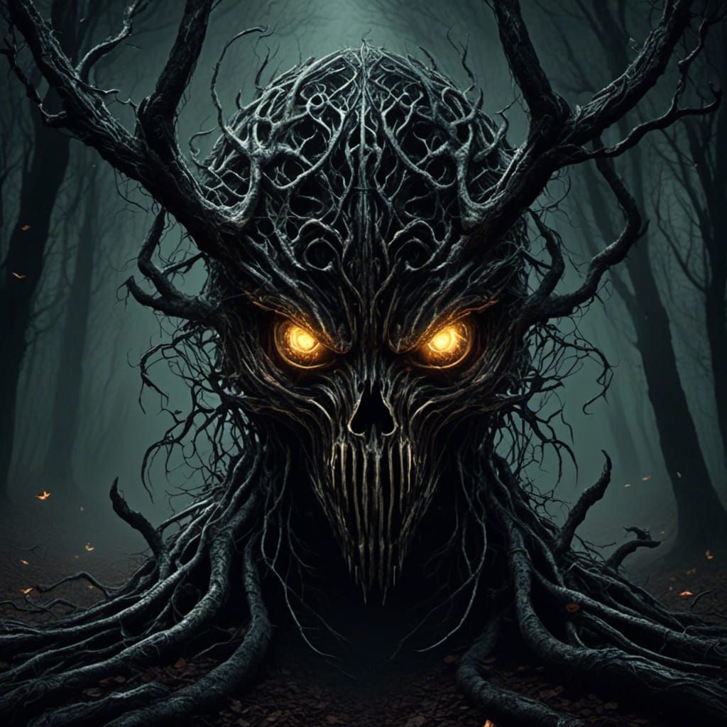 Eerie Creature Eyes in Dark Forest