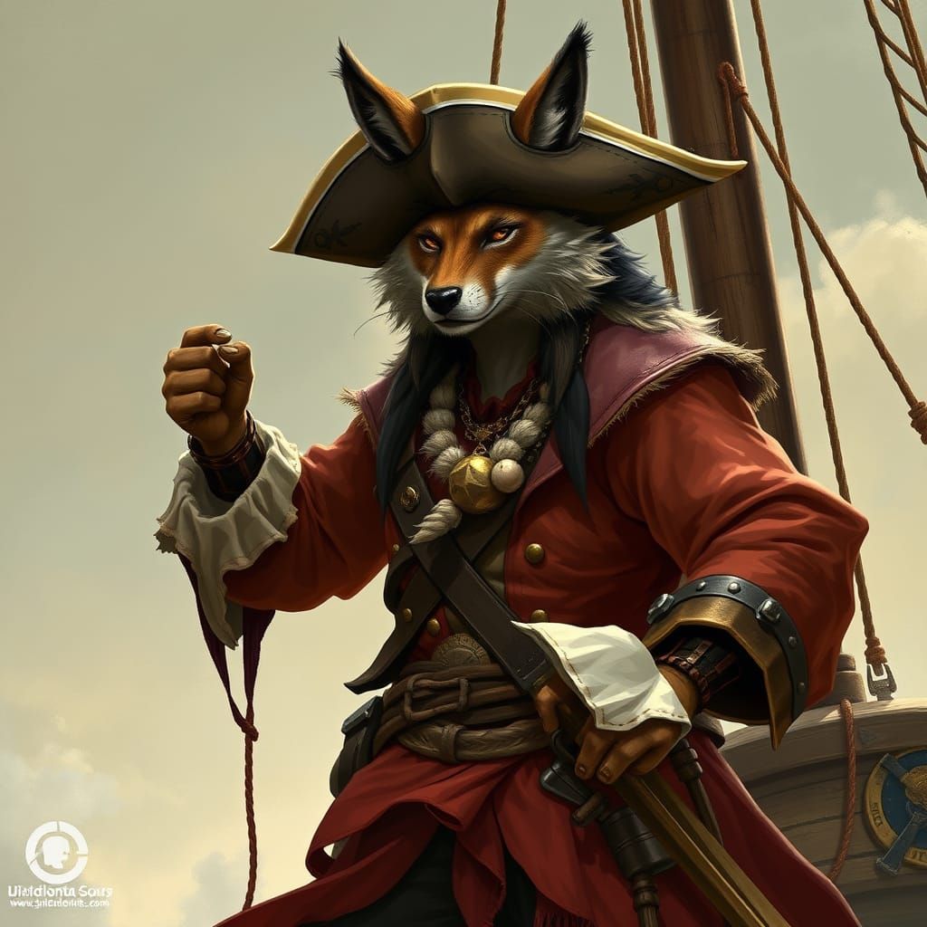Vulpine Pirate Captain Commands Golden Age Ship