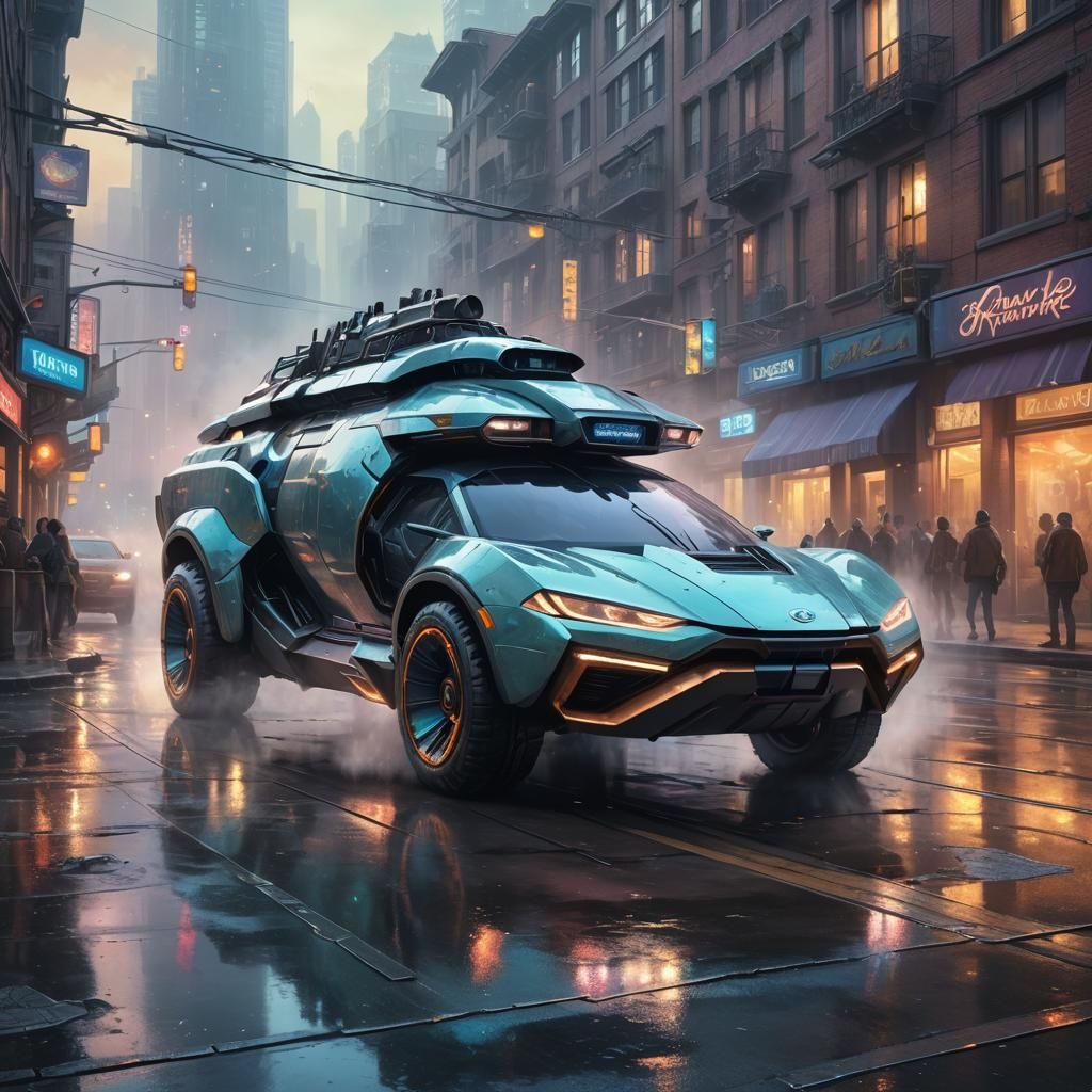 Cyberpunk Concept Car on City Street