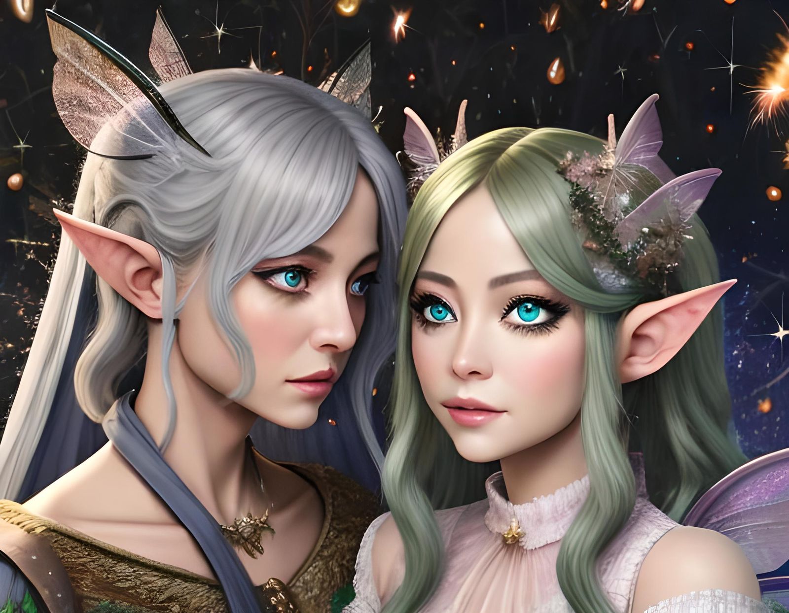 Fantasy Elves in Rococo Galactic Starscape
