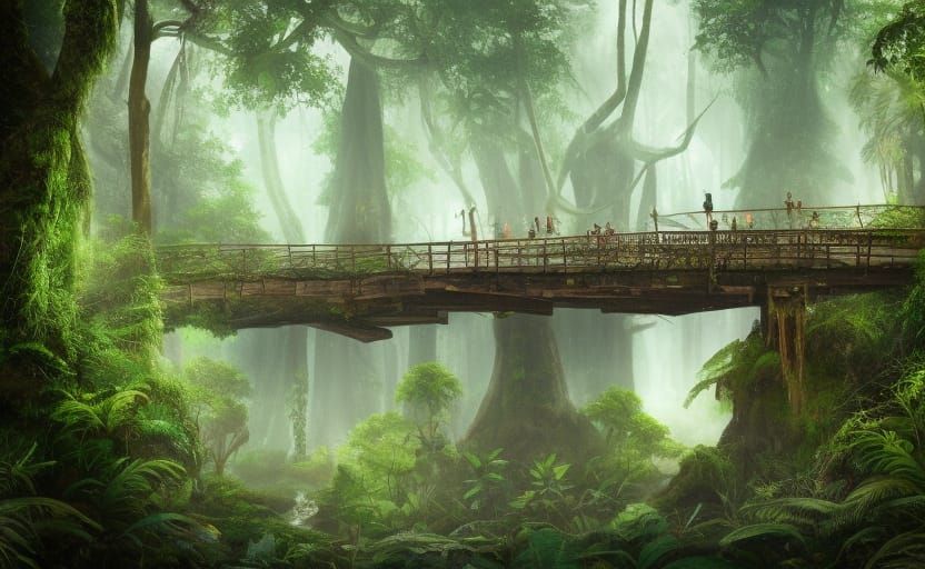 Rainforest Bridge in Detailed Matte Painting