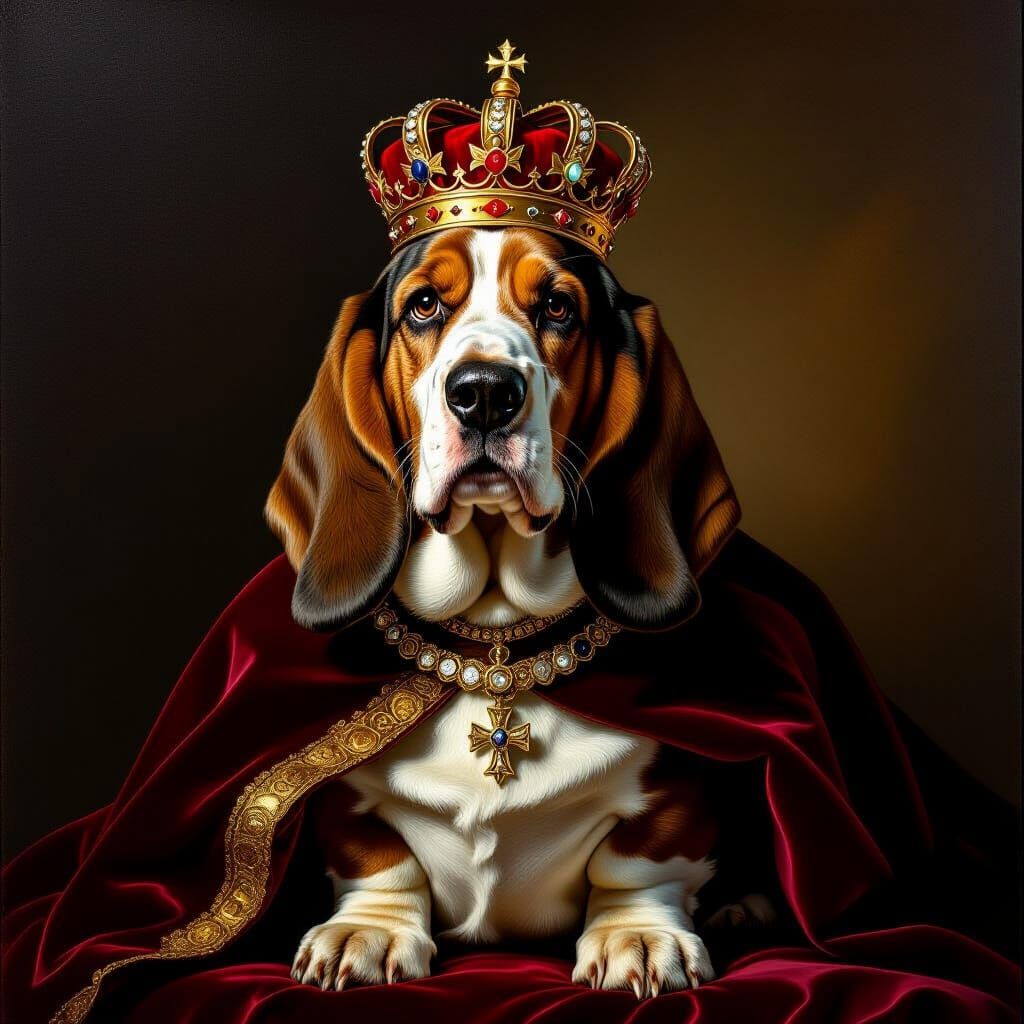 Regal Basset Hound in Baroque Royal Portrait