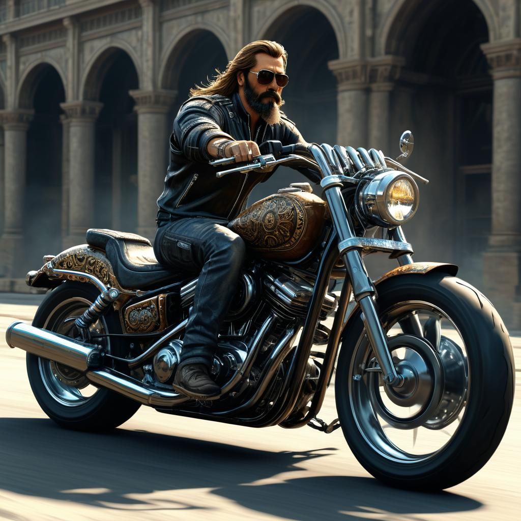 Motorcycle Rider in Dark Fantasy Style