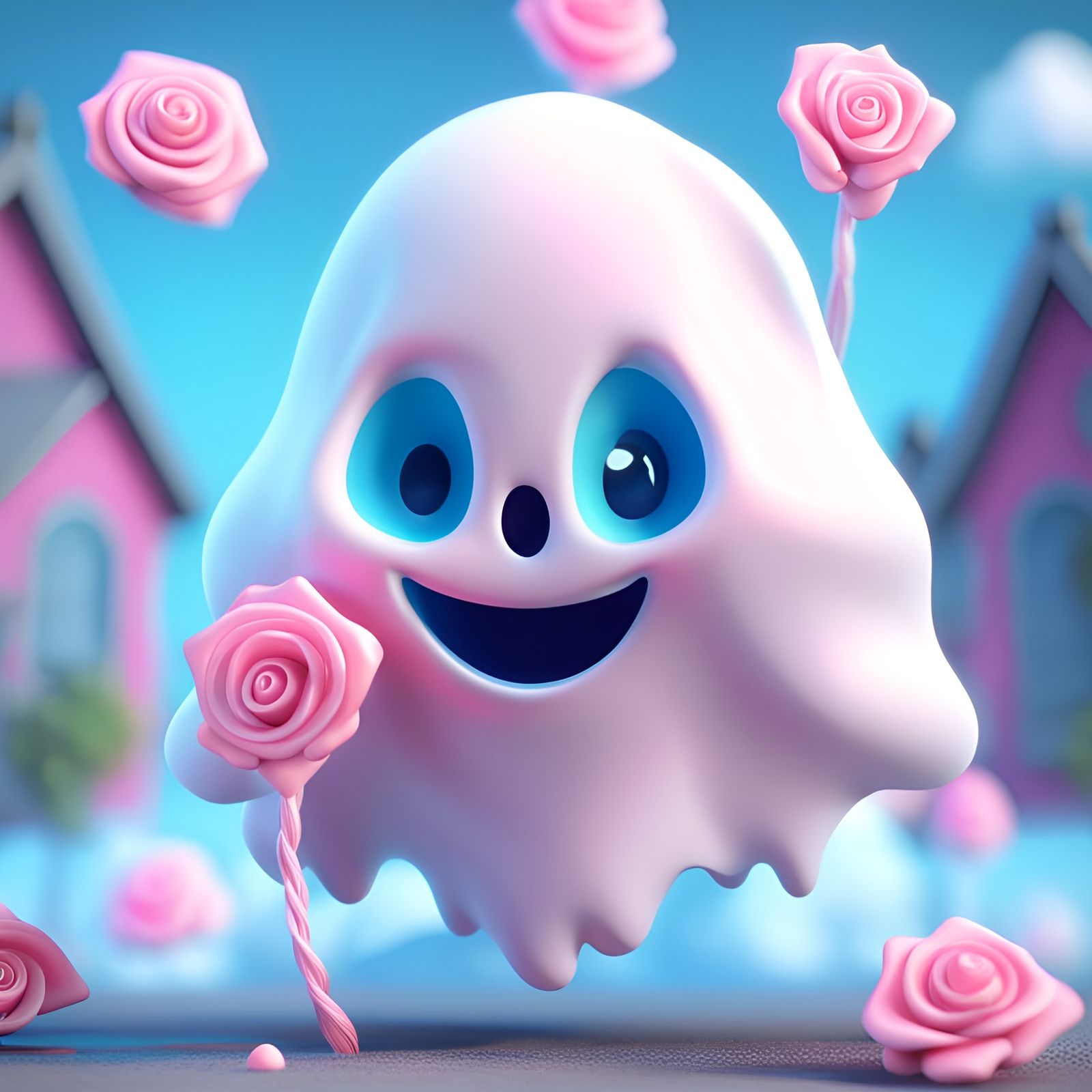 Cute Ghost Offers Candy in Candyland Art