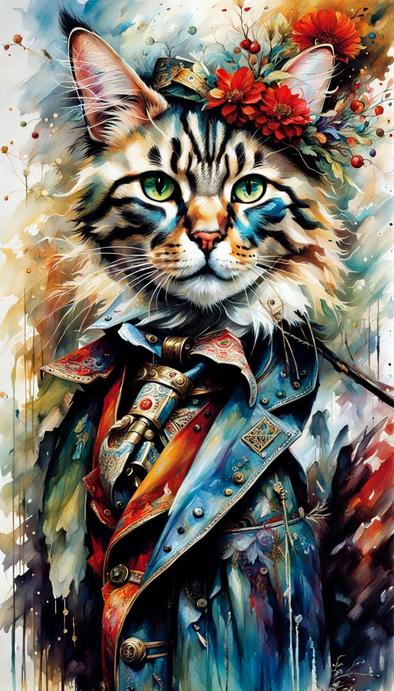 November Cat Portrait in Illustrative Style