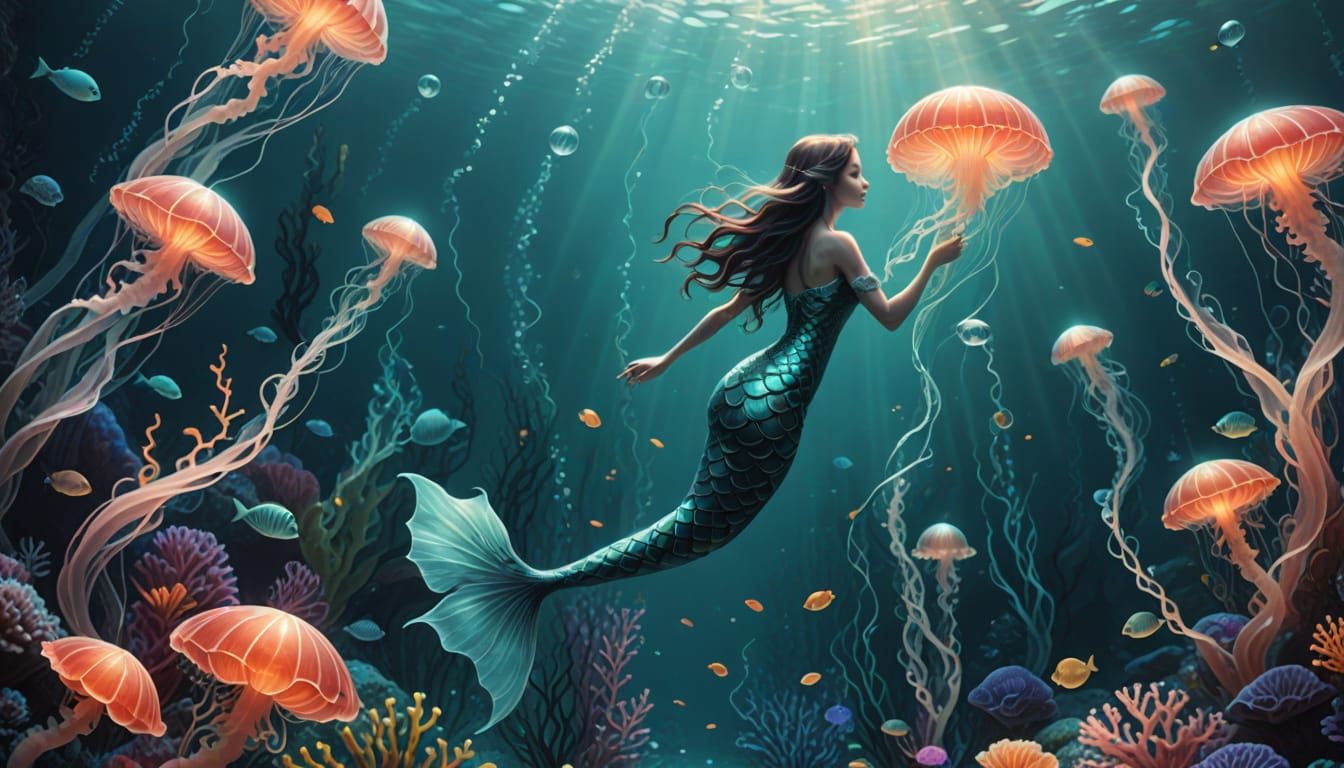 Whimsical Mermaid in Pastel Ocean Realm