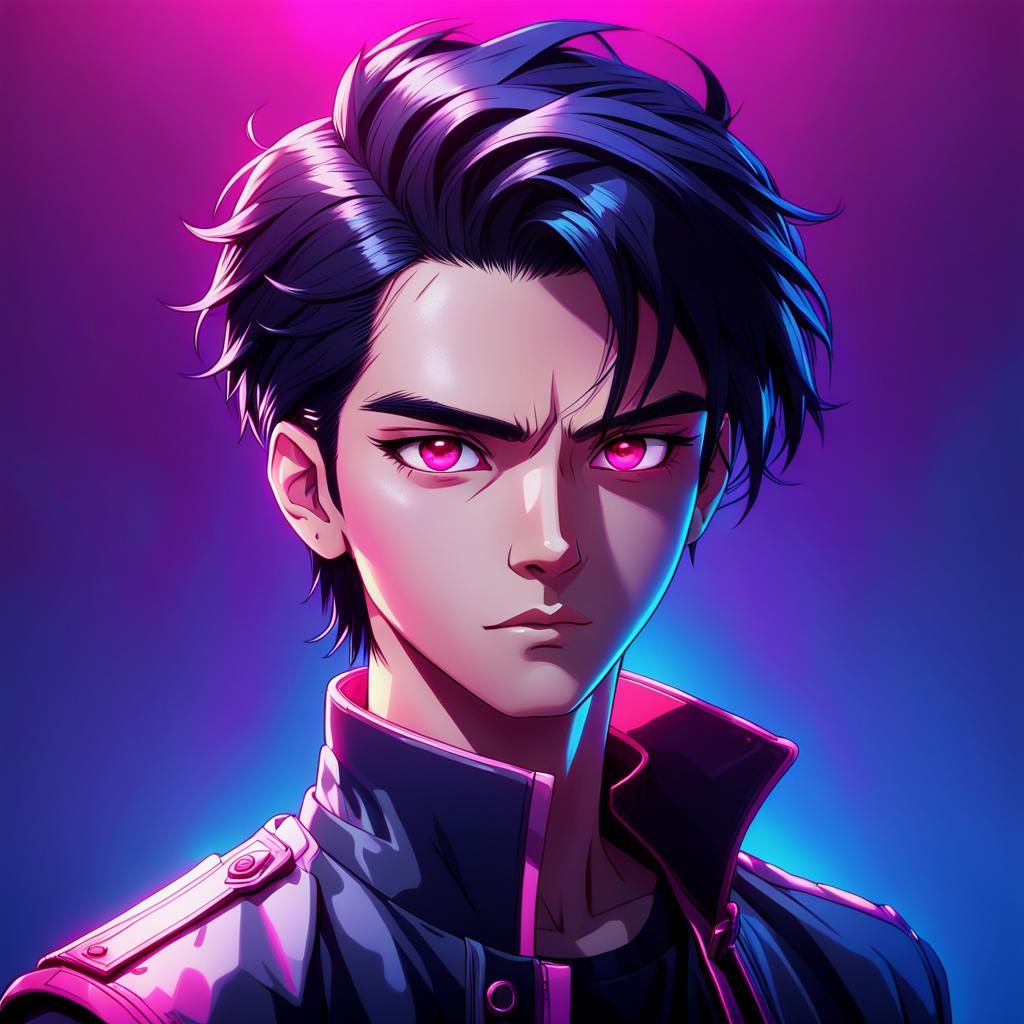 Anime Portrait of Boy with Pink Eyes