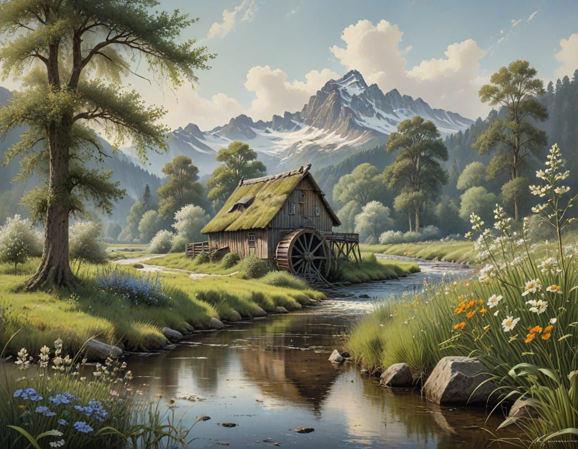 Rustic Mill in Dürer and Sandby Style