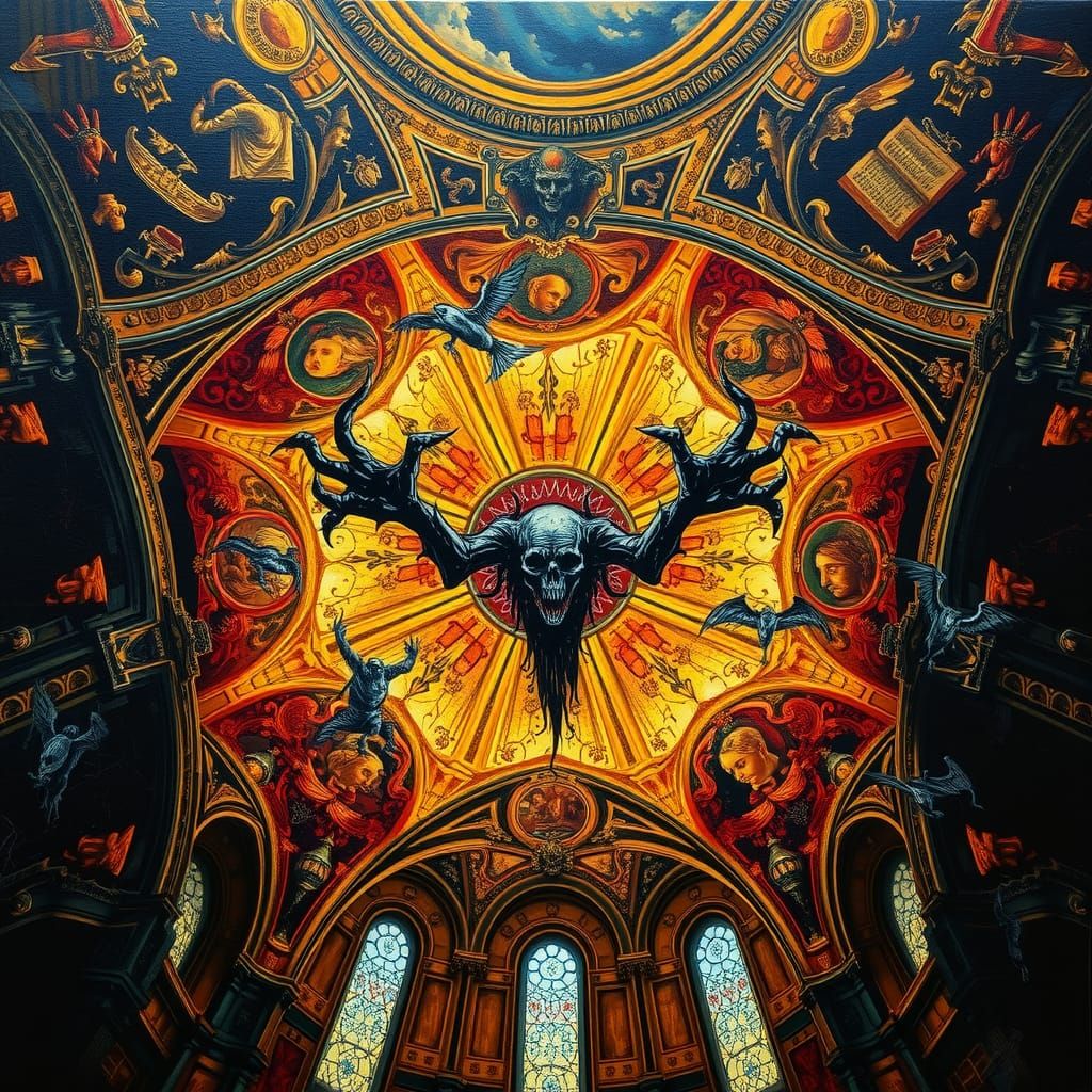 Diabolical Cathedral Ceiling as Encaustic Painting