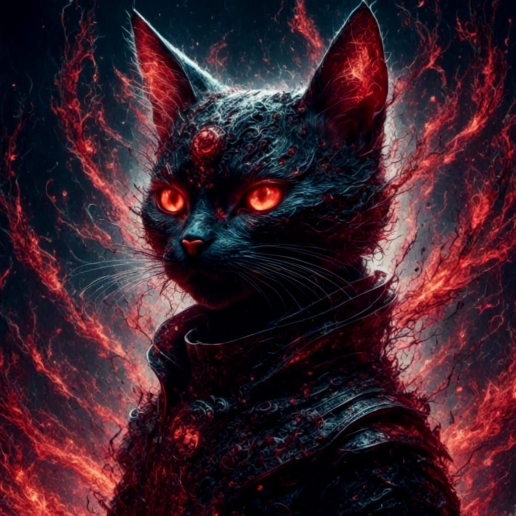 Sinister Ninja Cat with Glowing Runes