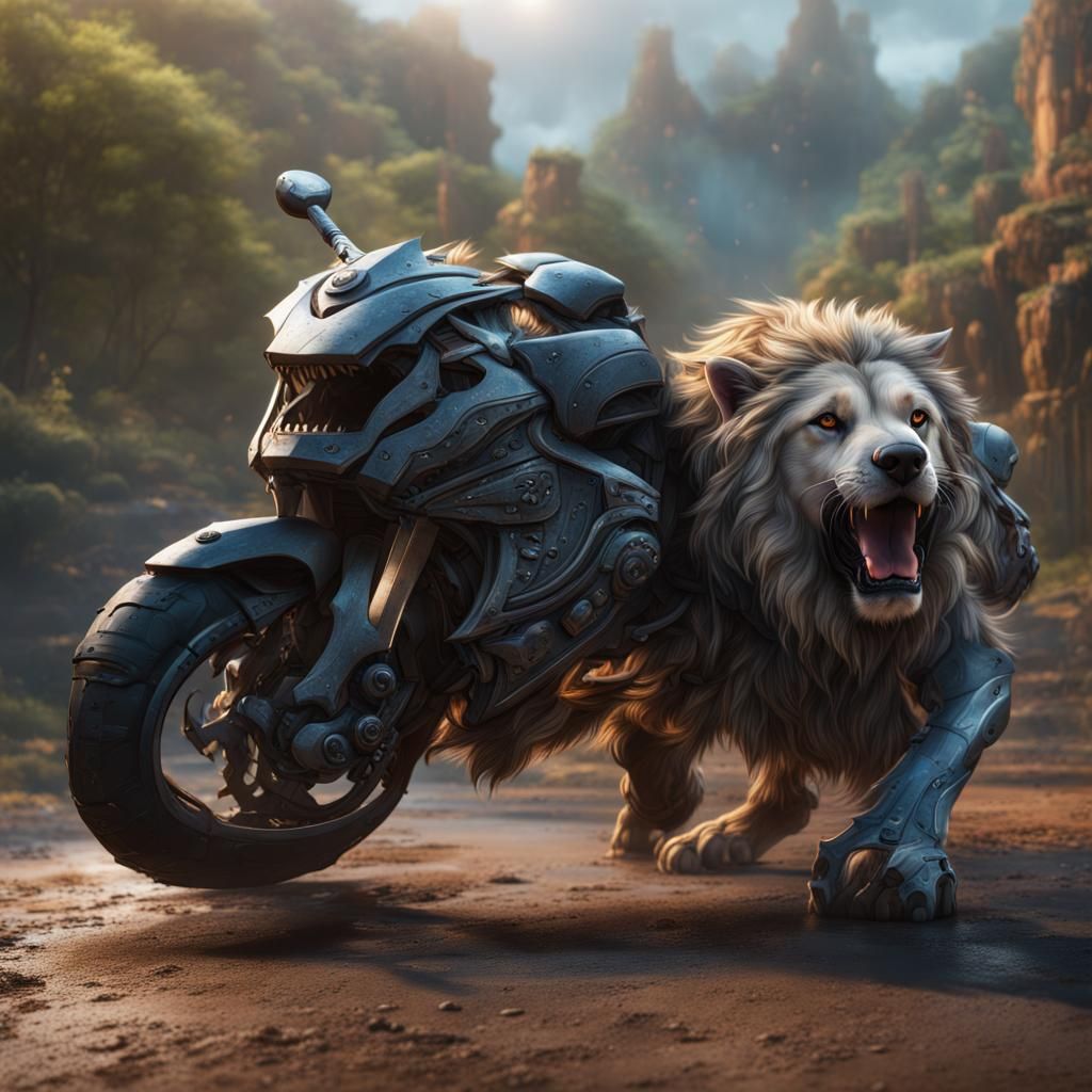 Dog with Lion Attitude, Detailed Matte Painting