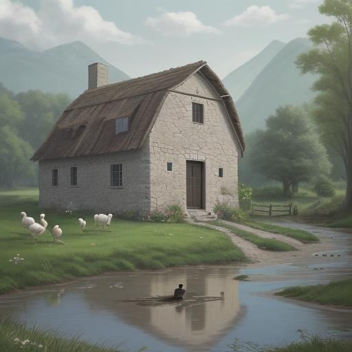 Pastoral Scene with Rustic House and Windmill
