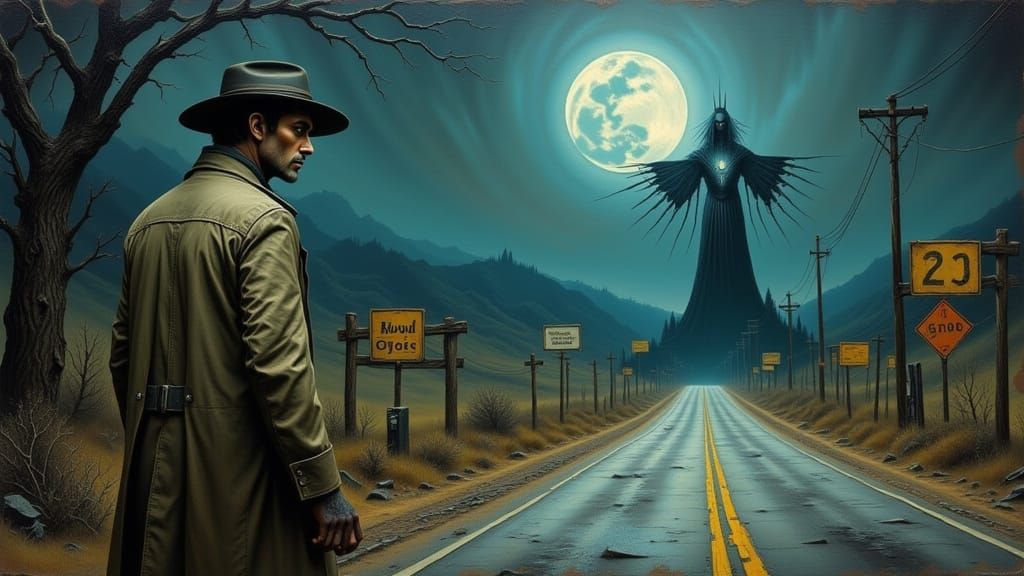 Surreal Highway Landscape in a Cyberpunk Aesthetic