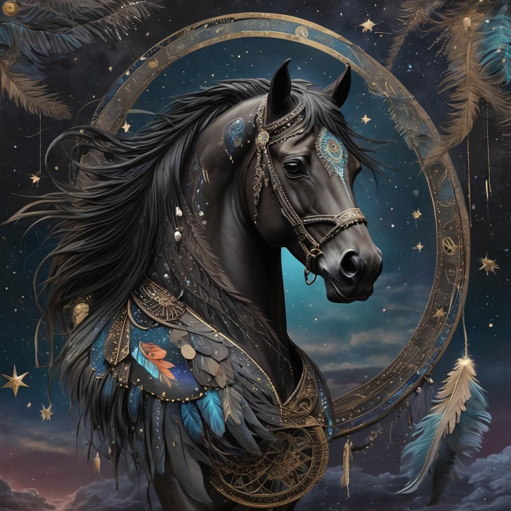 Arabian Horse Totem with Dreamcatchers in Splash Art