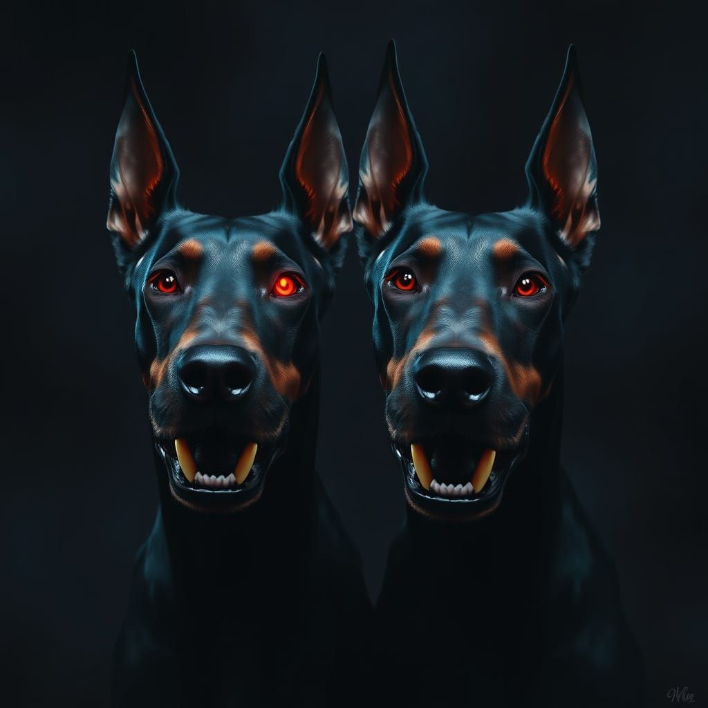 Glowing Dobermans Guard a Dark Realm