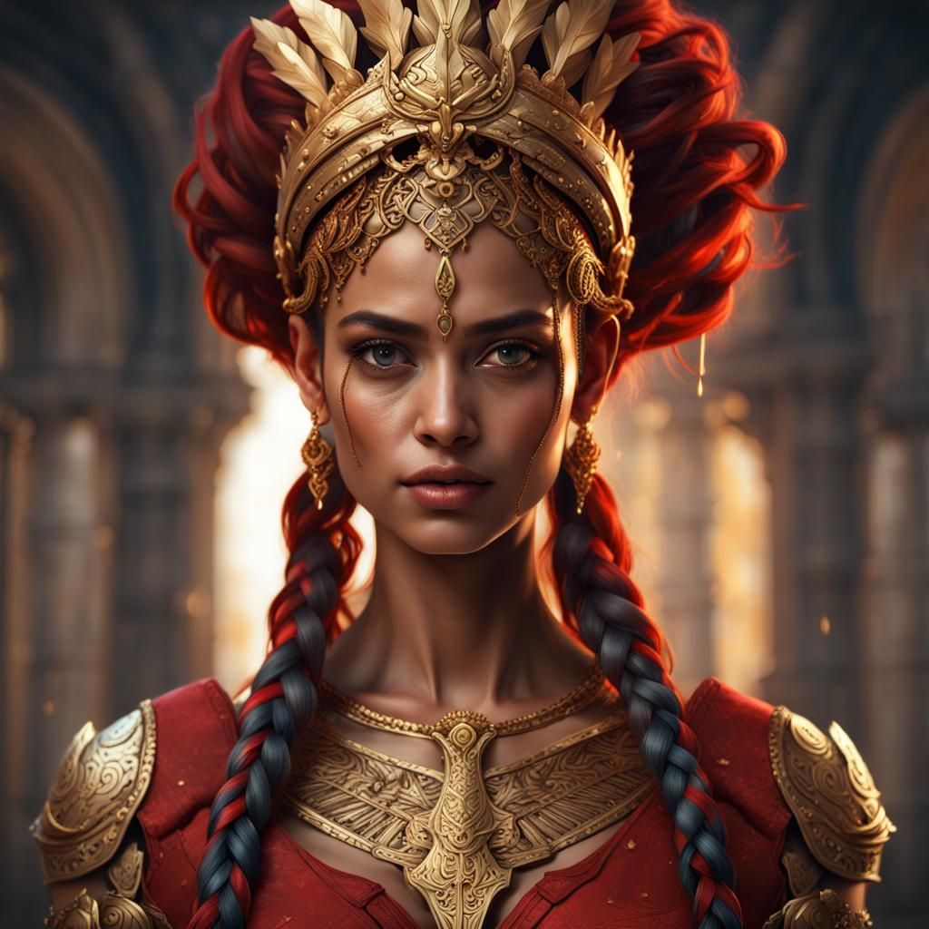 Indian Woman with Golden Armor, Fantasy Art