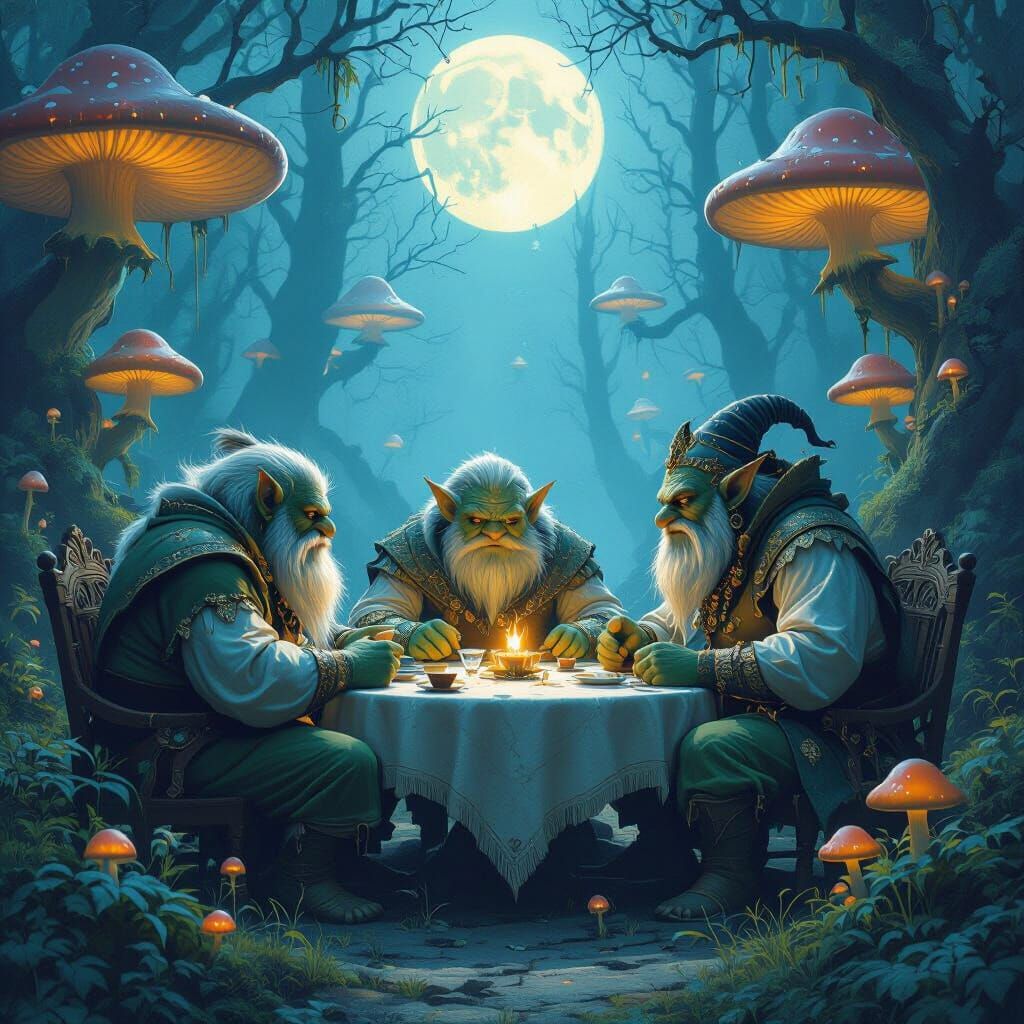 Ogres in Mystical Forest, Fantasy Art