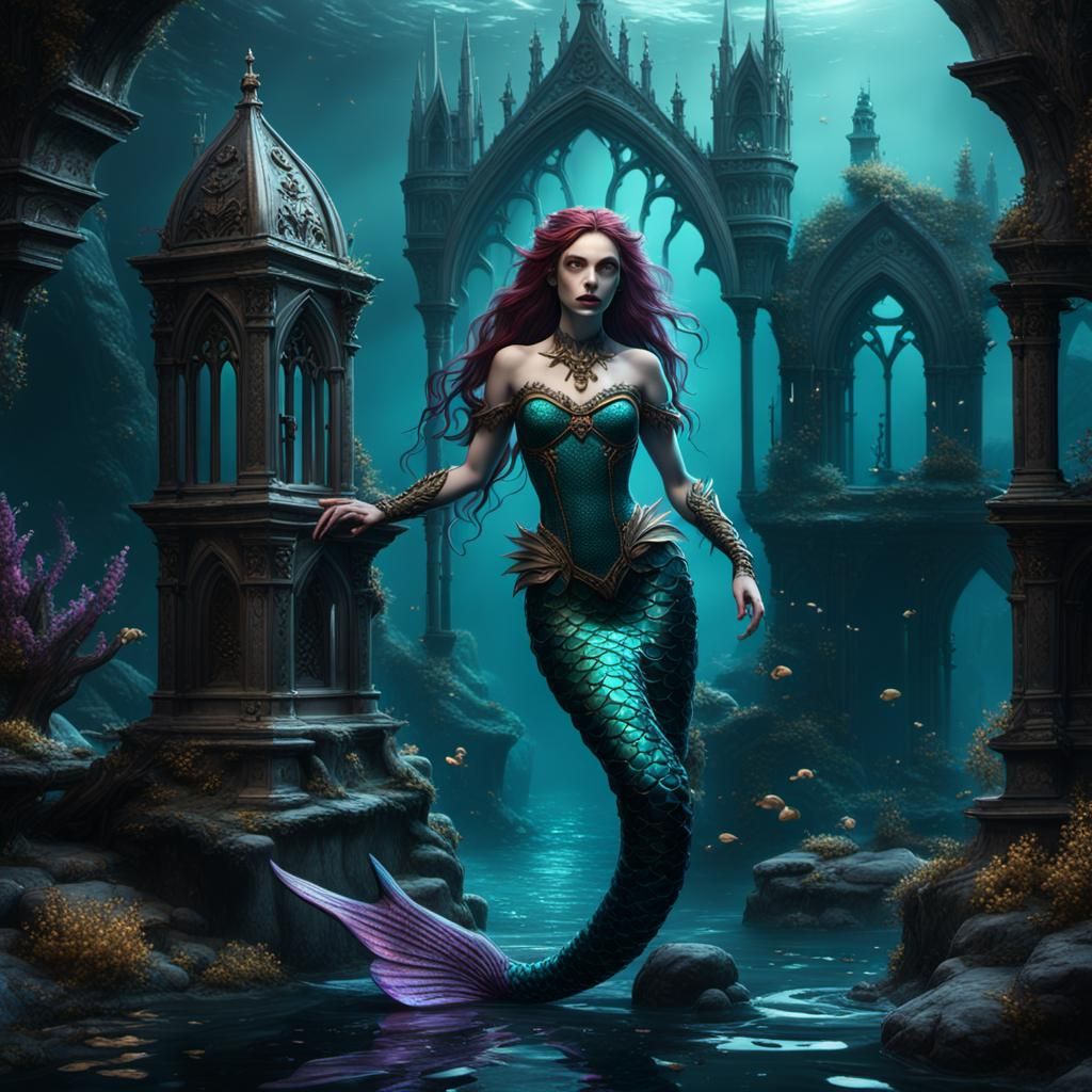 Gothic Mermaid in Detailed Fantasy Art
