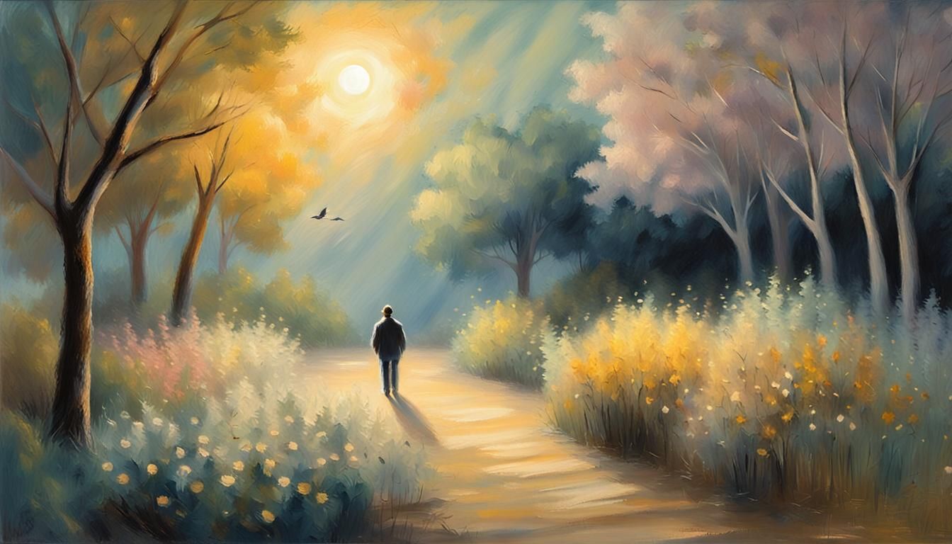 Impressionist Masterpiece of a Lone Figure in a Moonlit Gard...