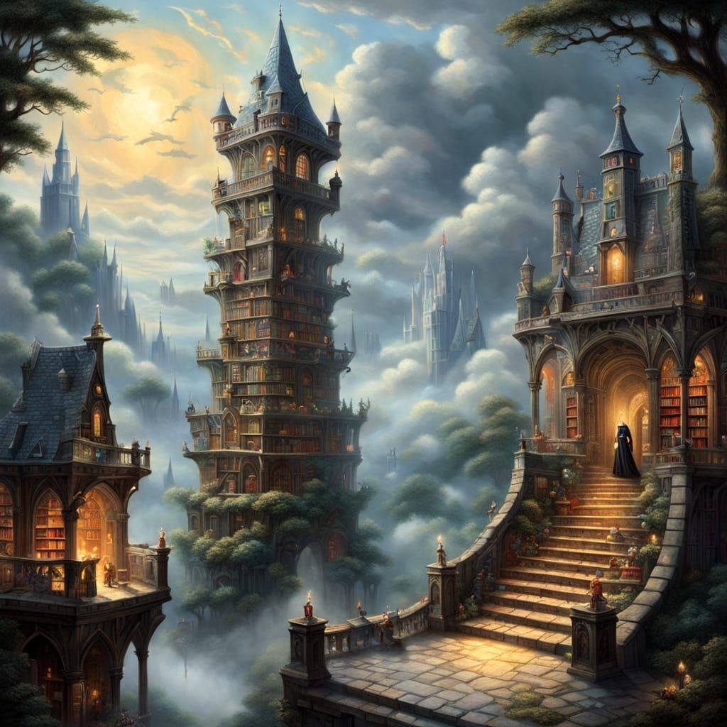 Surreal Medieval Tower of Runes and Miniature Soldiers