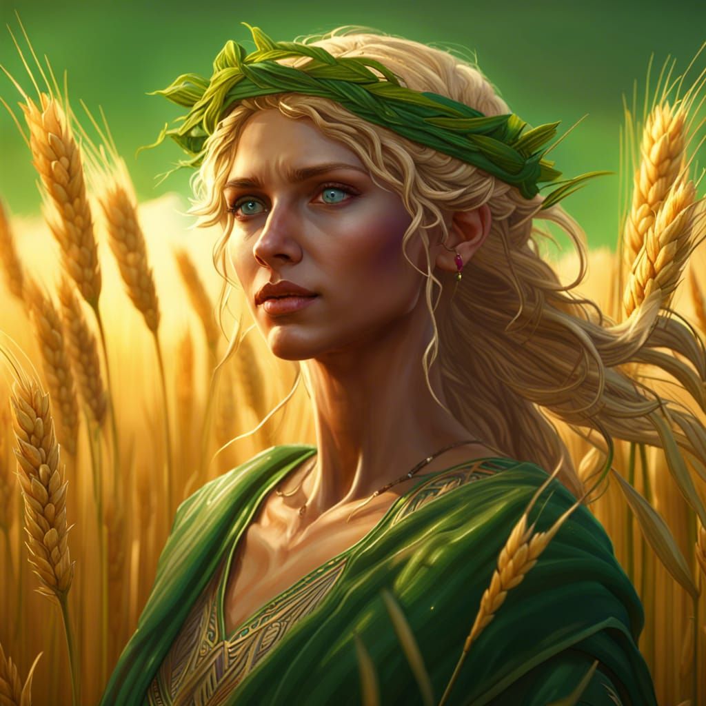Demeter, Goddess of Harvest in Wheat Field