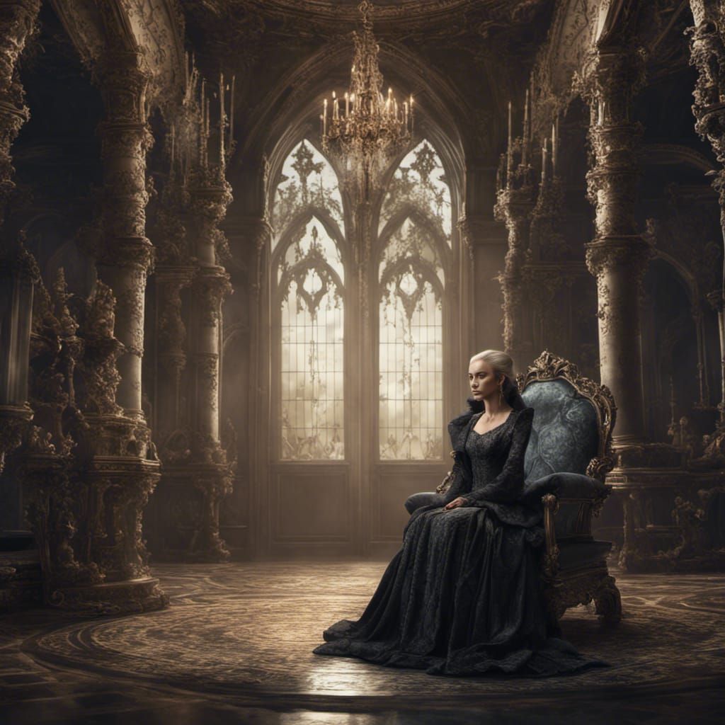 Mysterious Woman in Gothic Throne Room, Baroque Style