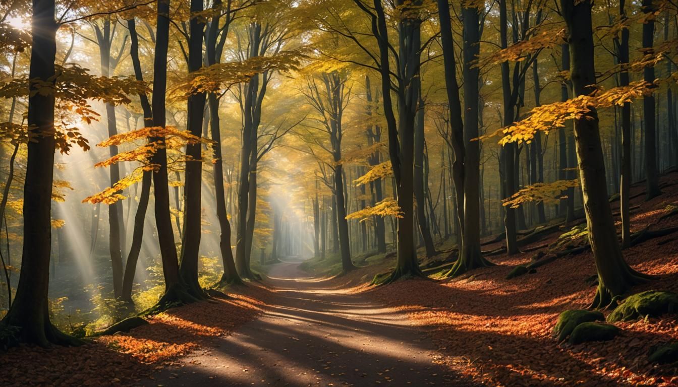 Autumn Forest with Dynamic Lighting and Falling Leaves