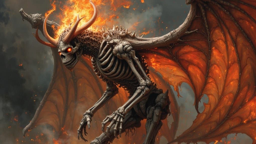 Skeletal Tiefling Demon in Flaming Bone Crown