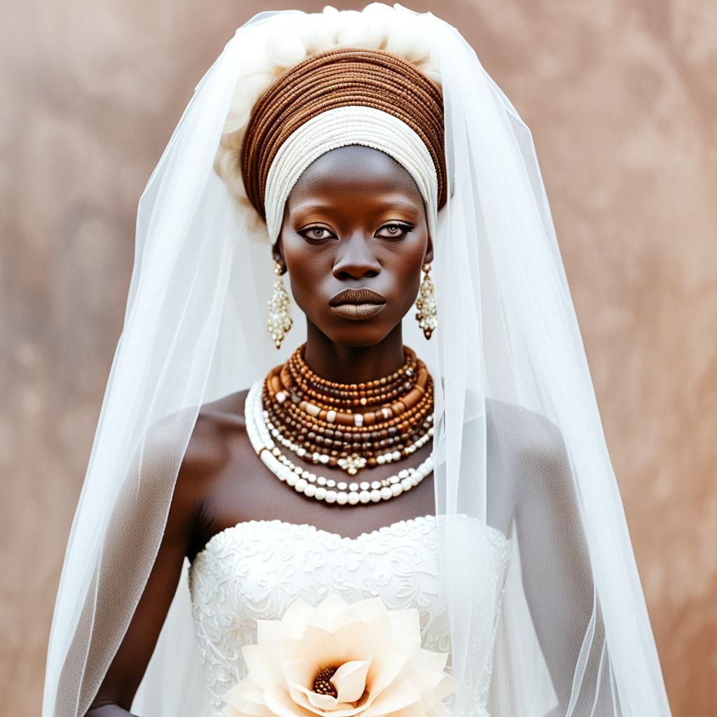 model albino, on the head of a long veil covering the face, ...