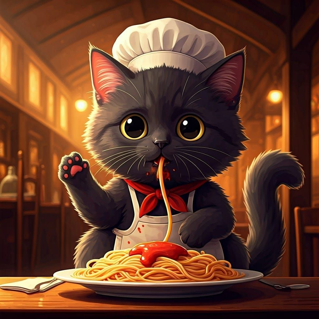 Whimsical Kitten Chef in a Cozy Italian Trattoria