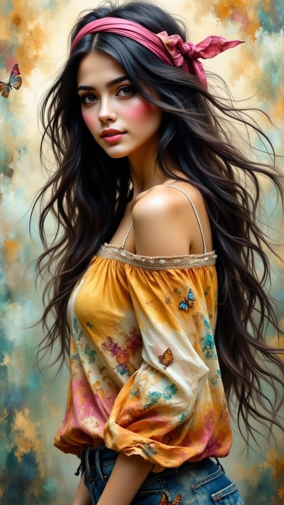 Beautiful Woman with Butterflies in Digital Art