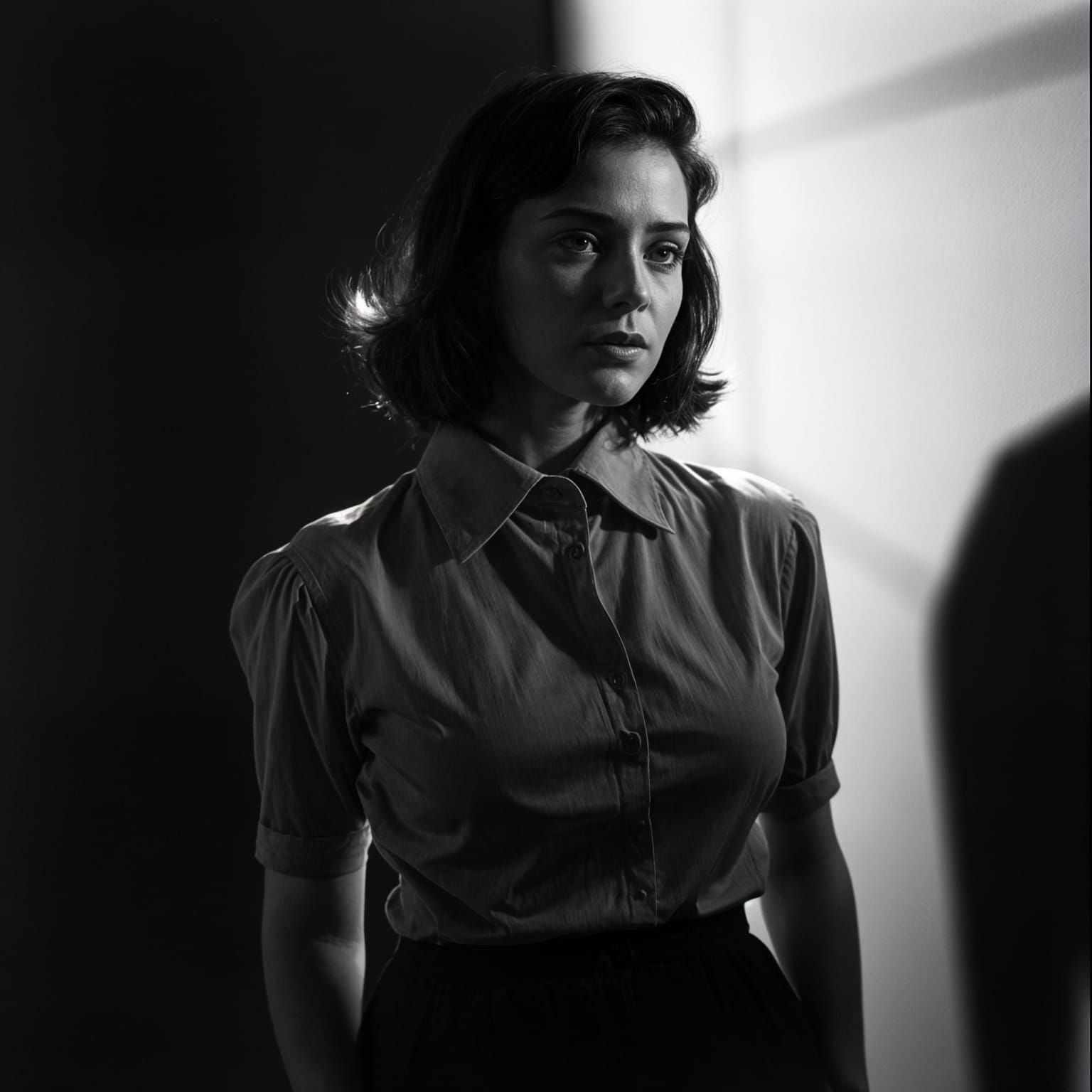 Striking B&W Portrait of a Woman in Shadow