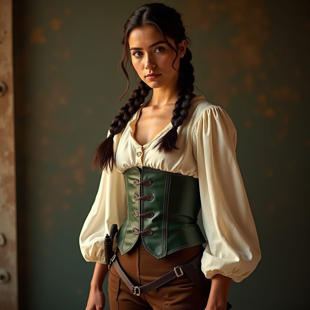 Young Woman in 1780s Attire with Dagger