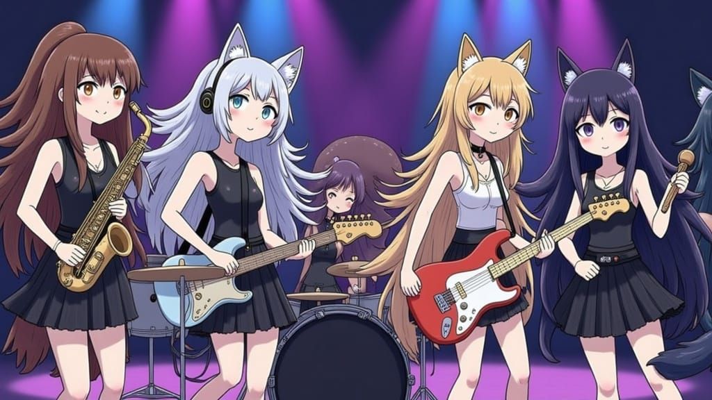 Anime Girl Band Plays Pool Party