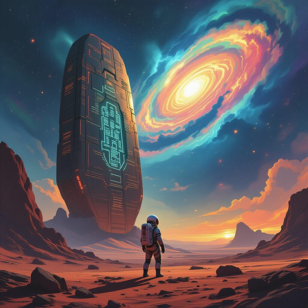 Astronaut Discovers Alien Artifact on Nebula Planet