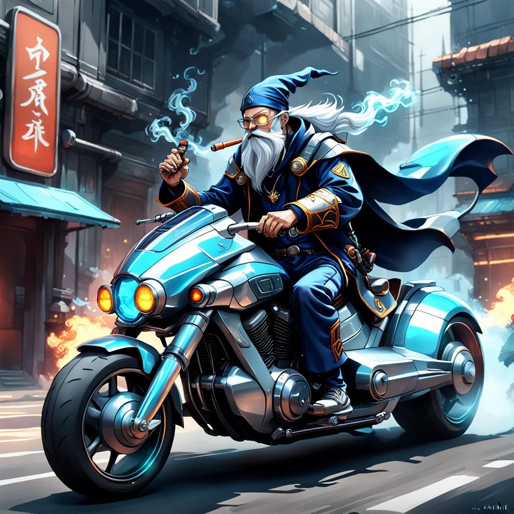 Wizard on Motorcycle: 3D Anime Art