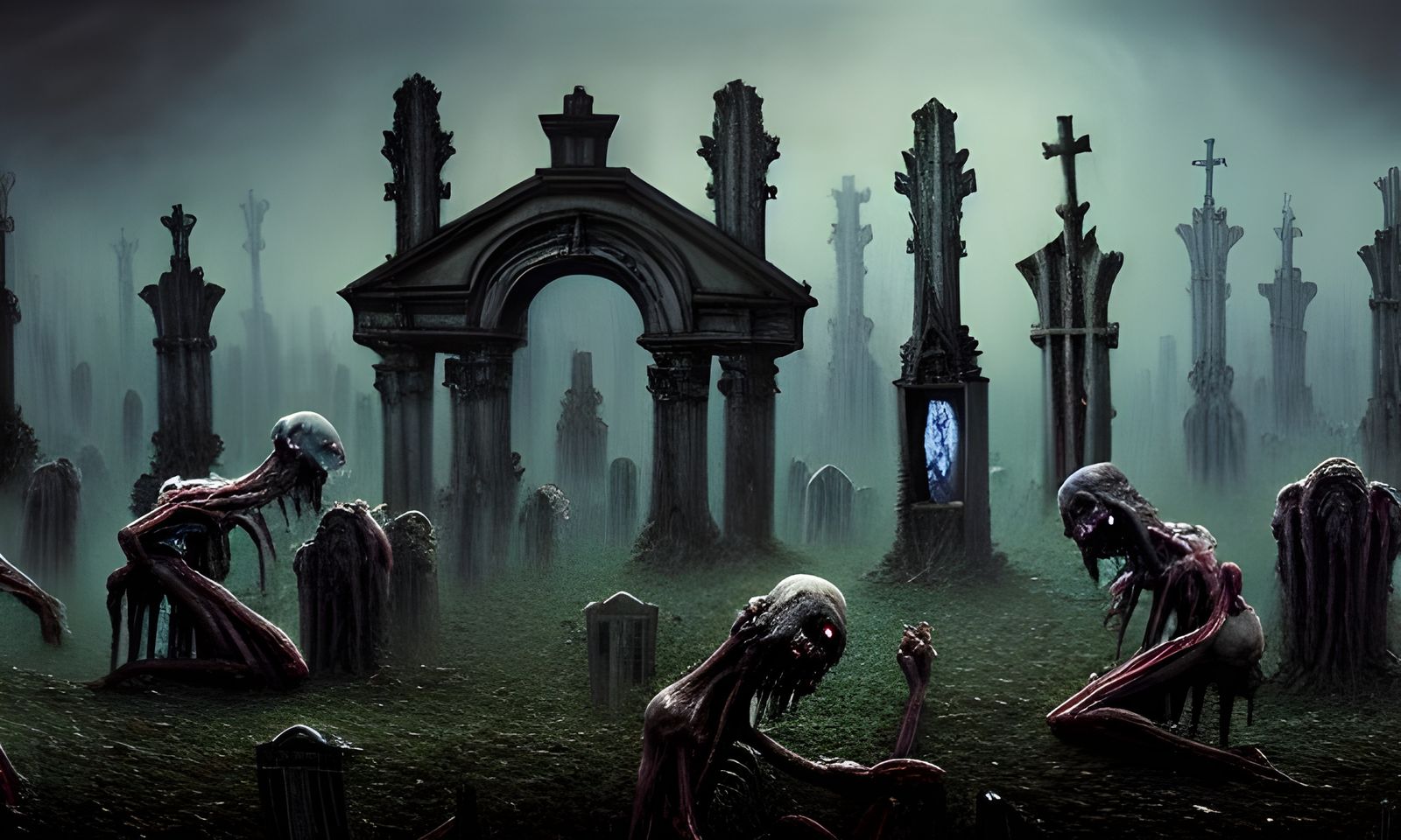 Creepy Zombie Graveyard Horror Digital Painting