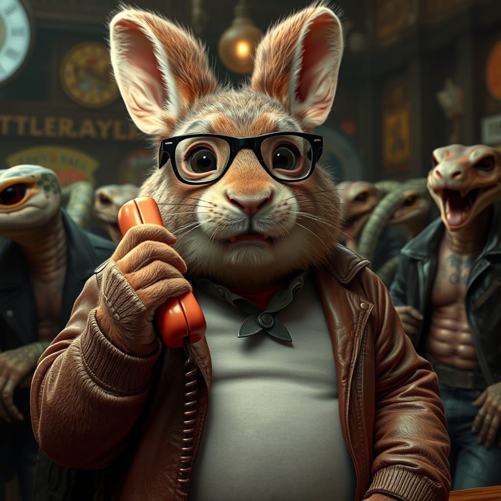 Detailed Photorealistic Rabbit at Bar Scene