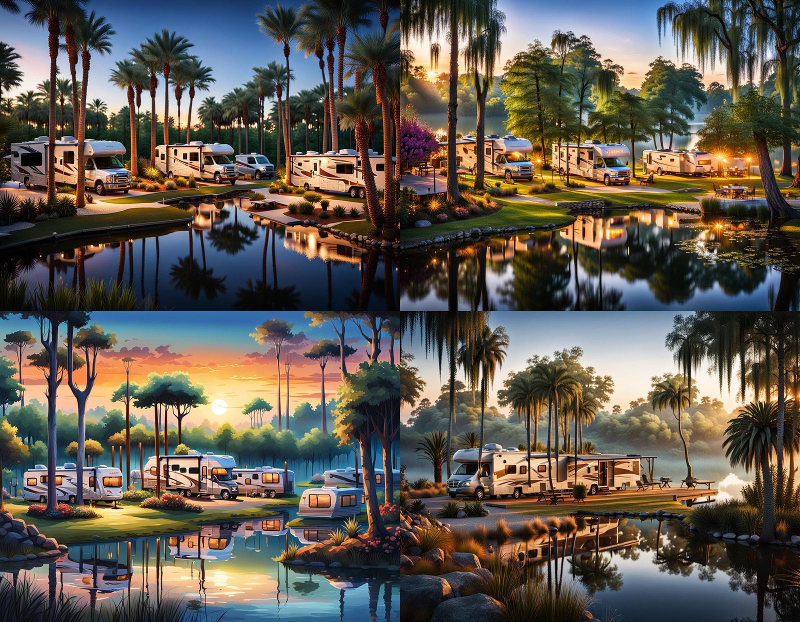 Luxury RV Resort Campground at Twilight: Photorealistic 3D