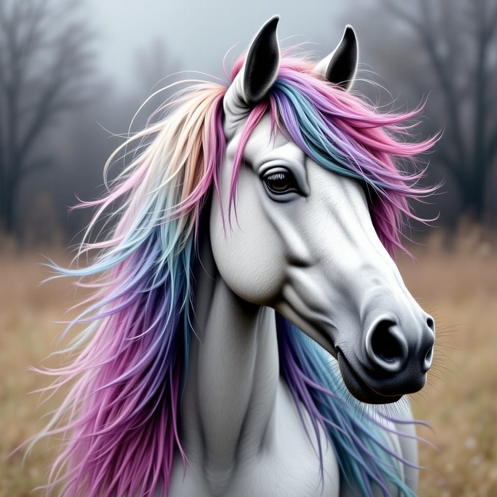 Magical Unicorn Portrait in Ink Cartoon Style