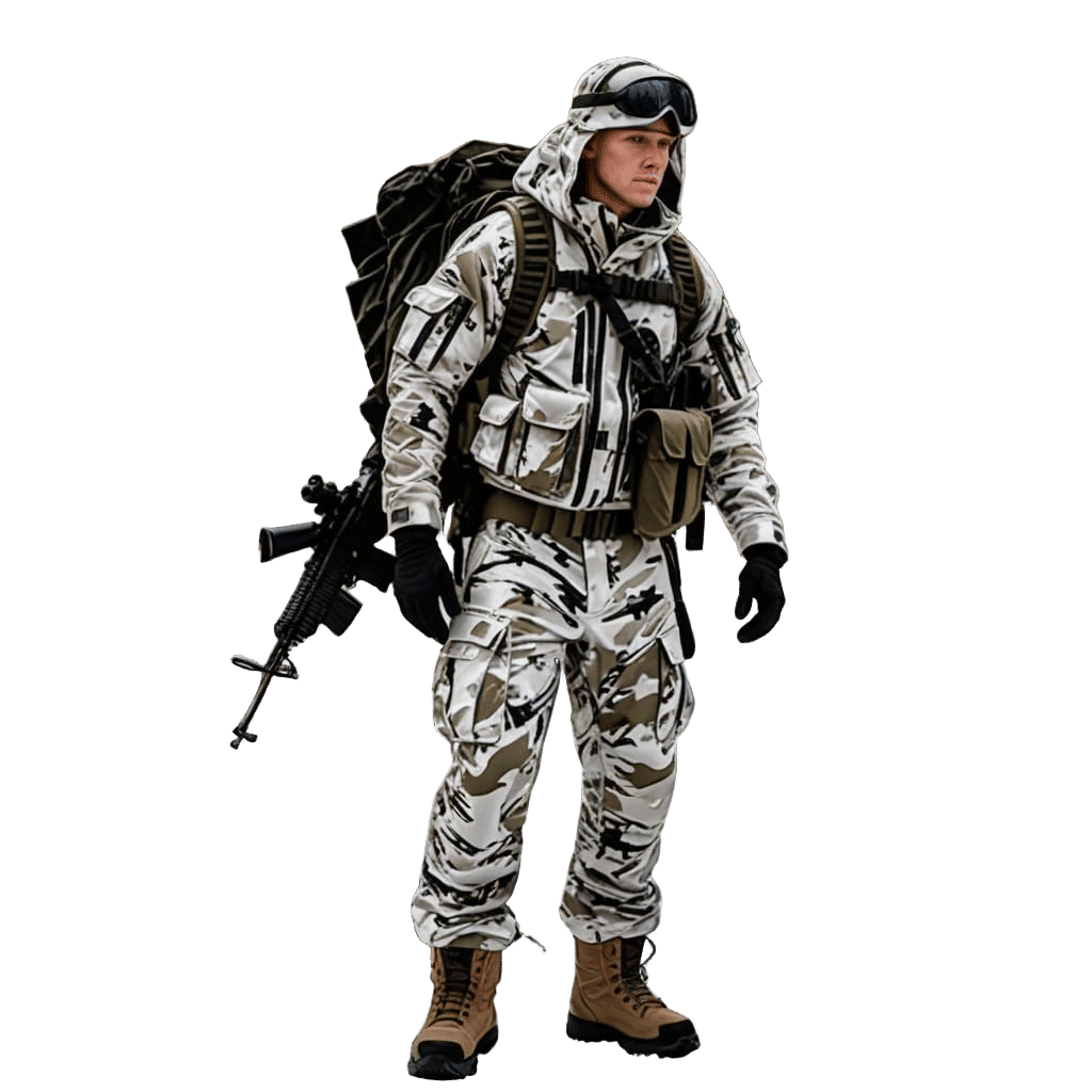 Man in Winter Camo Suit with AK-47 and Baclava