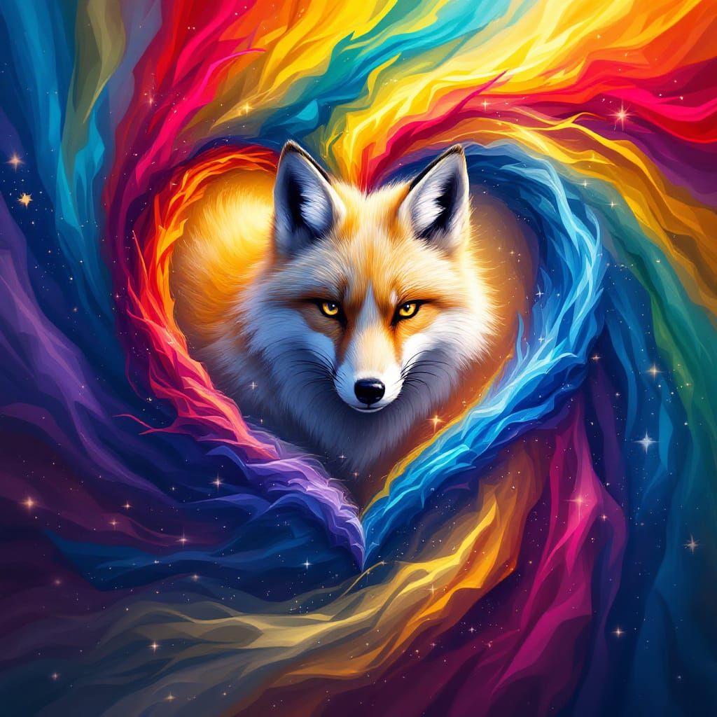 Arctic Fox in Swirling Fantasy Colors