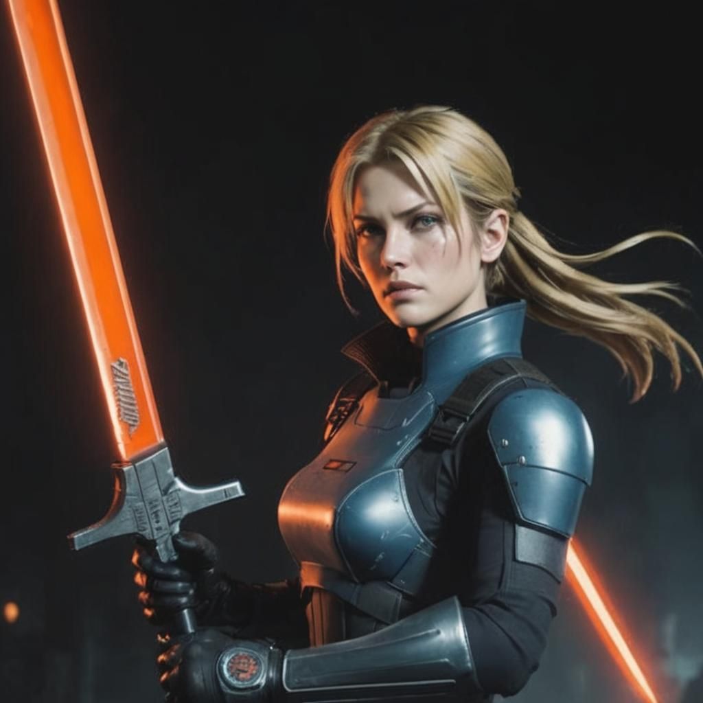 Sith Blond Warrior with Orange Double Sword