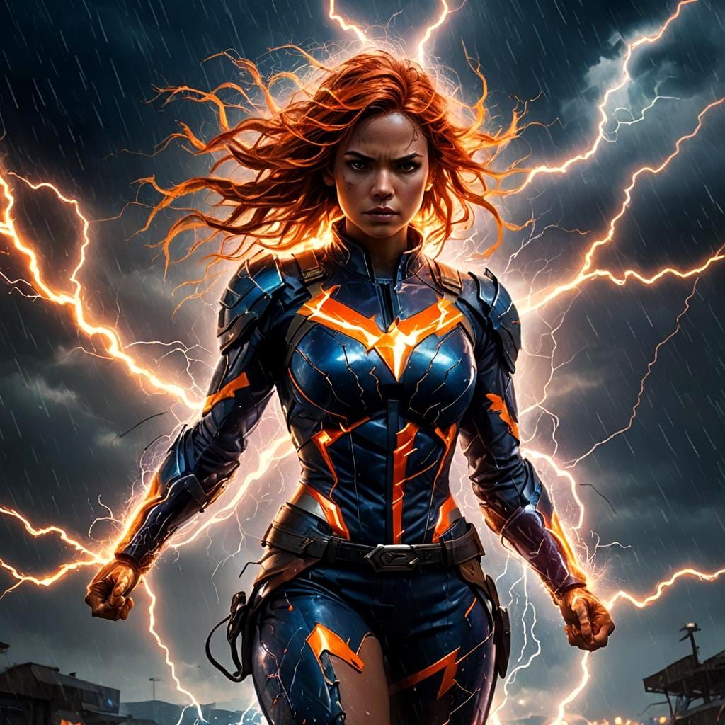 Super-Lightning Girl in Detailed Matte Painting